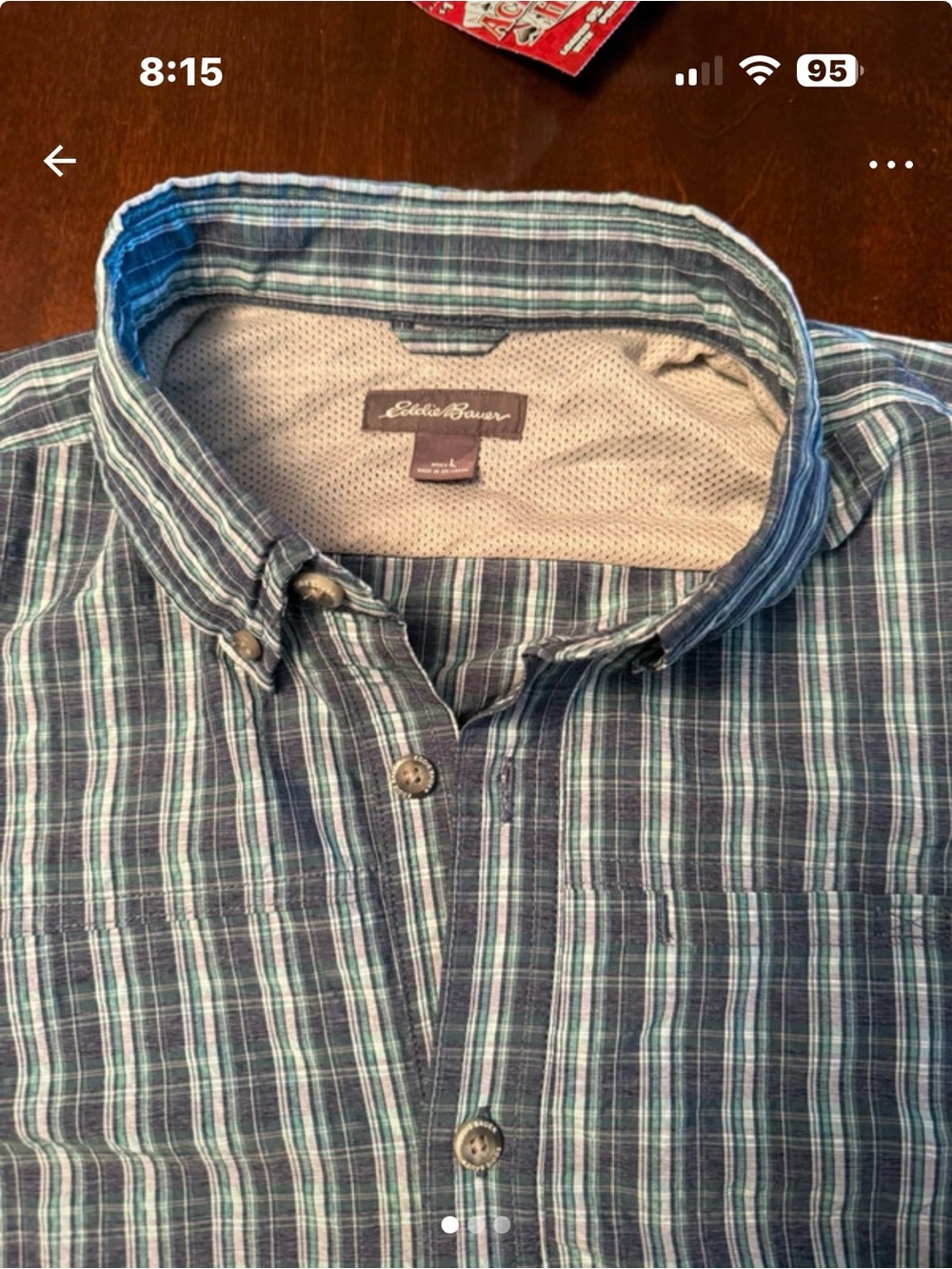 Eddie Bauer Men's Green and Blue Plaid Button-Down Shirt